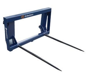FX Machinery toodetud sinine metallist PALLIKAHVEL – 2 PIID pallitõsteseade, millel on kaks pikka teravat metallist piiki ja ristkülikukujuline raam ning mis on mõeldud suurte pallide tõhusaks tõstmiseks ja teisaldamiseks.