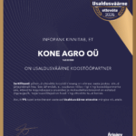 KONE AGRO OÜ 16532288 Usaldusväärne ettevote 2026 Sertifikaat EE